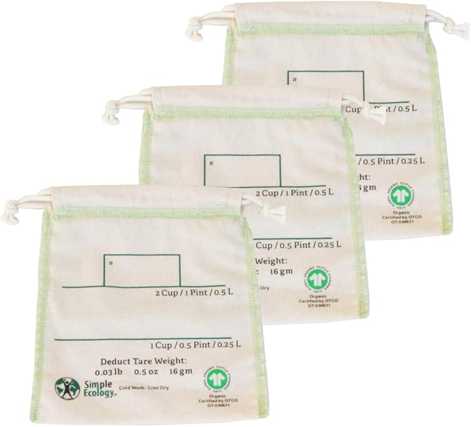 Simple Ecology Organic Cotton Reusable Bulk Bin Bags - Small 3 Pack