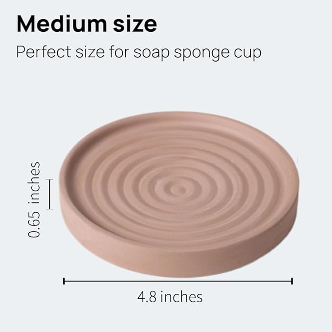 Diatomite Soap Dish, Round Ripple Design, Fast Drying Bathroom Tray for Bar Soap and Sponges (Brown)