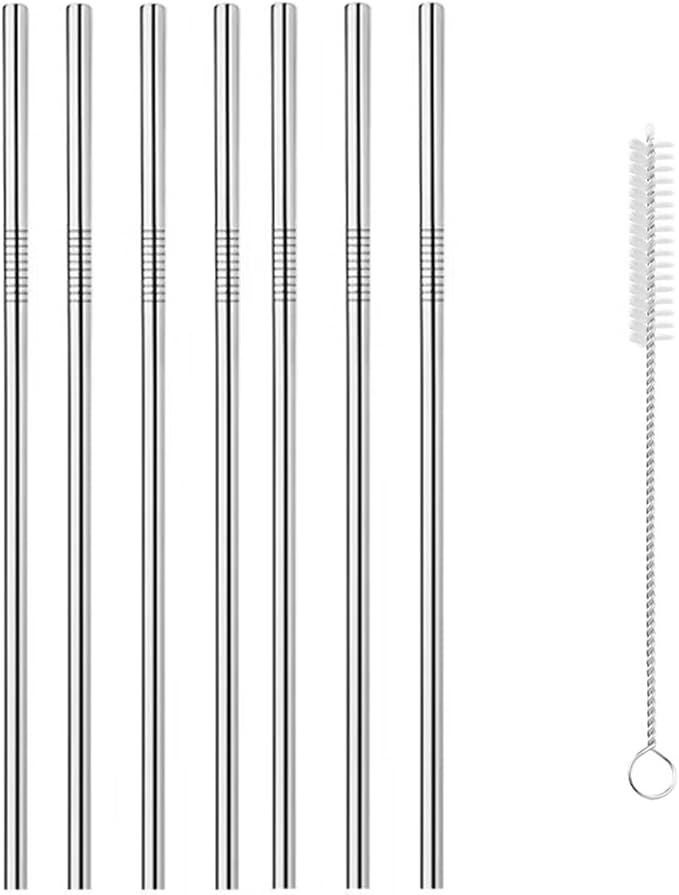 Reusable Metal Straws,10.5" Stainless Steel Straws,Easy to Use(7 PCS,Silver)