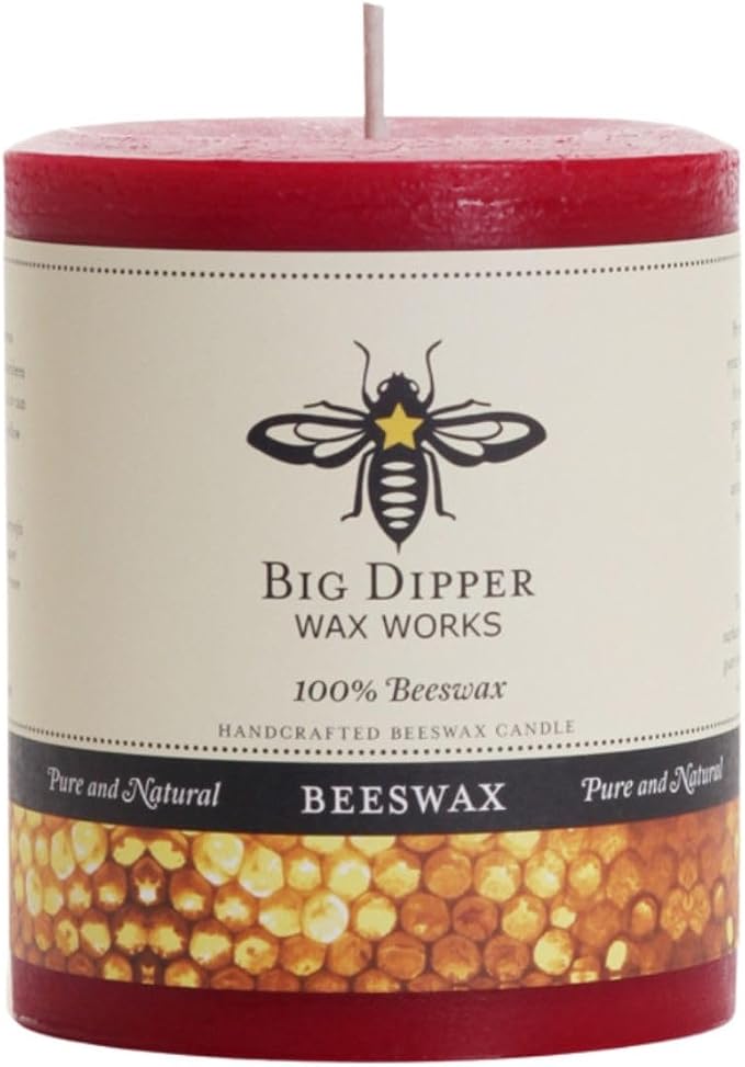 BIG DIPPER WAX WORKS 3X4 Red Beeswax Pillar, 1 EA