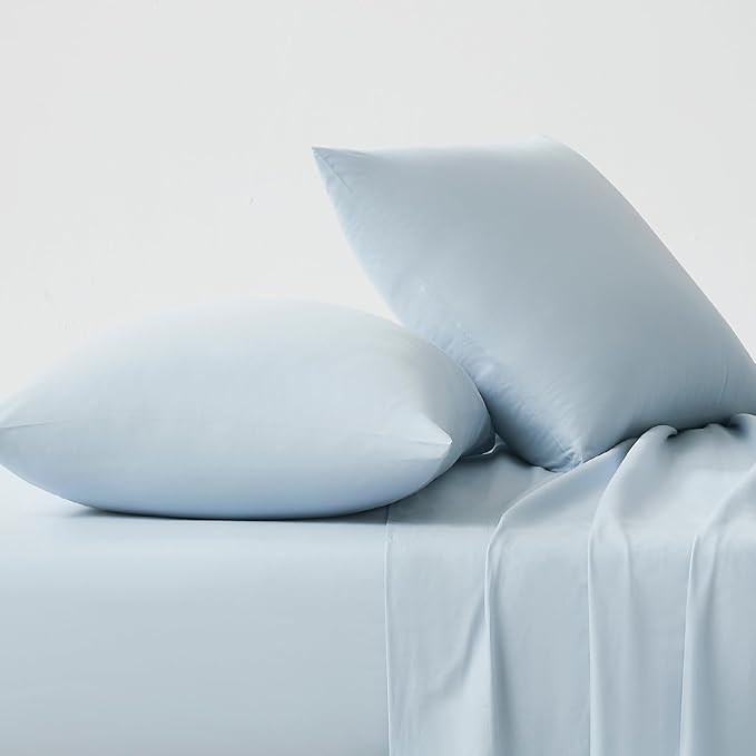 Linen Closet Luxury Cotton 144 Thread Count Organic Cotton King Pillowcases, Set of 2, Light Blue