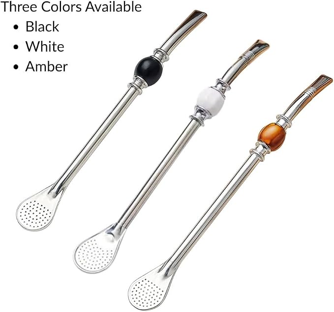 Premium Stainless Steel Bombilla with Cleaning Brush – Reusable Yerba Mate Straw with Filter Spoon – Elegant Gift Box Set (White)