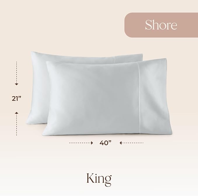 100% Organic Cotton Pillow Cases King Size Set of 2-100% Cotton Pillowcases GOTS Certified 300 Thread Count - Naturally Cooling Comfortable Breathable & Soft Pillow Cases (Shore, King)