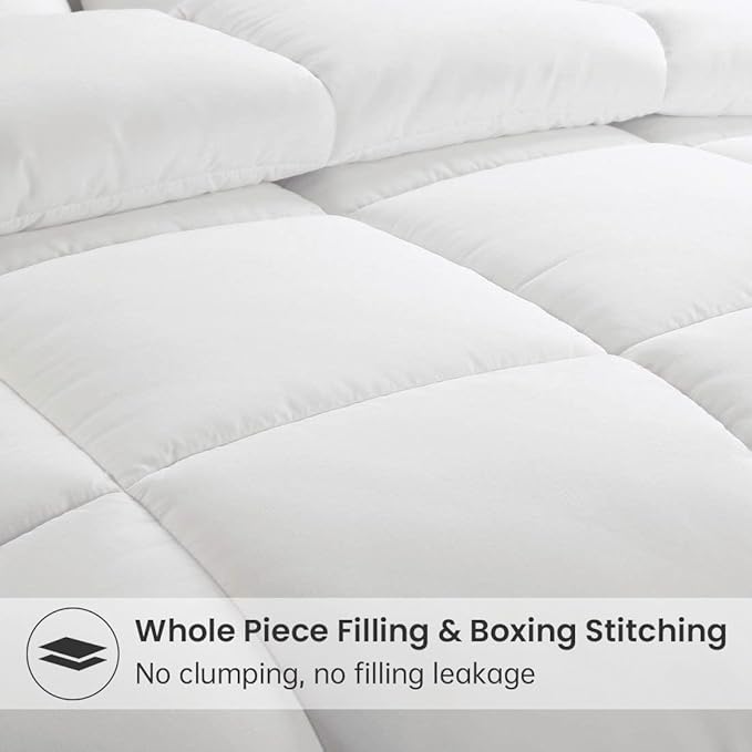 EASELAND Down Alternative Comforter Queen Size - Quilted Duvet Insert for All Seasons, Soft Cozy with Corner Tabs, Summer Winter Warm Bedding, Pure White 88×88