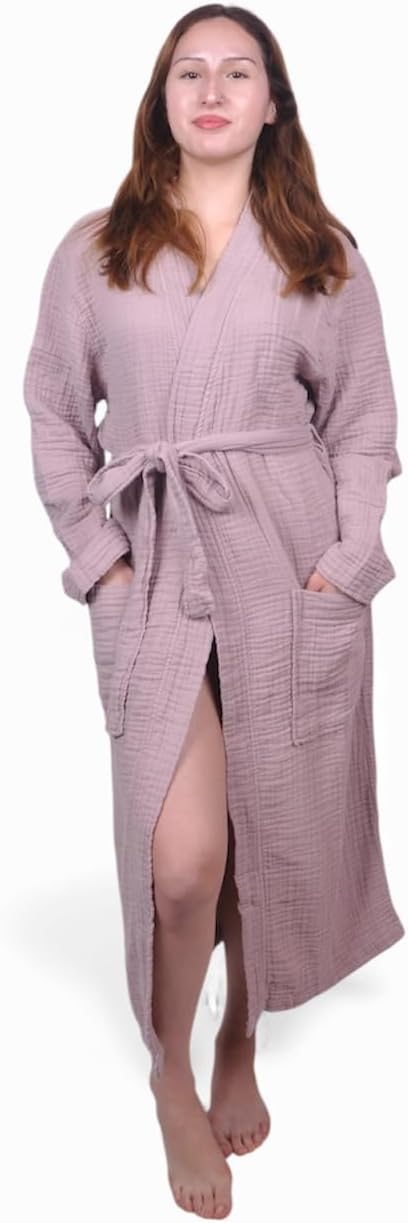 Muslin Bathrobe - Cotton Gauze Robe for Women and Men - Lightweight Breathable Summer Kimono - Boho Spa/Maternity Robe