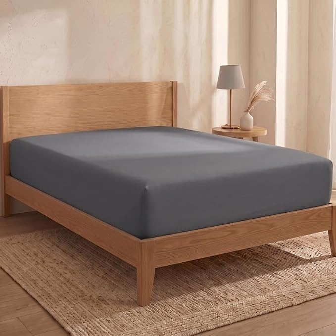 Bioweaves 100% Organic Cotton 1 Full Size Fitted Sheet Only | 300 Thread Count Sateen Weave GOTS Certified with Deep Pocket - Stone