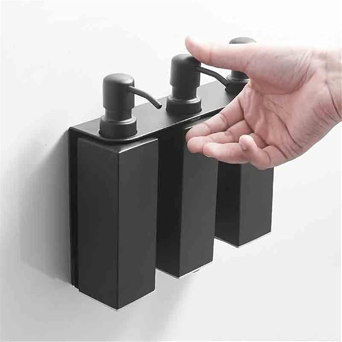 Soap Dispenser Stainless Steel Wall Mounted Soap Dispenser Bathroom Squeeze & Stick Set of 3 Lotion Bottles Wash Dispensers(Black)