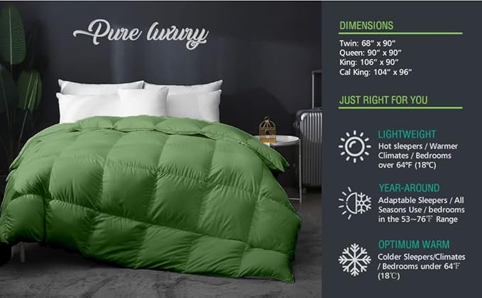 Eco Friendly Super Soft 116x98 Oversized King Down Alternative Comforter, Moss Box Pleated Thick 1000-TC Duvet Insert with 100% Cotton Cover, Fluffy King Comforter for All Season
