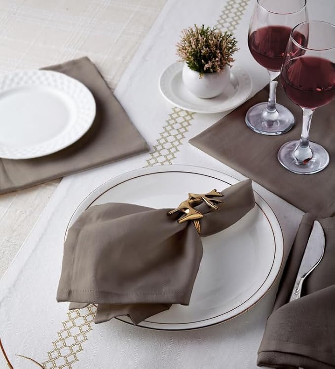 Set of 12 Cloth Napkins, 18 X 18 Inches, 100% Cotton Premium Quality Cloth Napkins with Mitered Corners Ultra Soft Absorbent Dinner Table Cloth Decor Oversized Napkins for Parties, Grey Beige