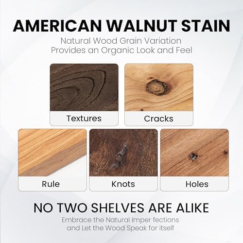 Fun Memories 72" Floating Shelves for Wall, Rustic Solid Elm Wood Floating Shelves - Invisible Bracket Mount, Extra Long Wall Mounted Shelf for Living Room, Bathroom, Bedroom, Kitchen, Walnut