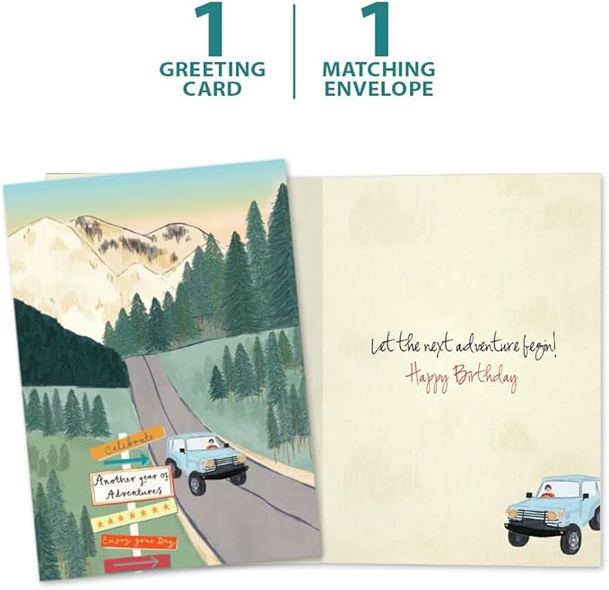 Tree-Free Greetings - Birthday Card - Artful Designs - 1 Card + Matching Envelope - Made in USA - 100% Recycled Paper - 5 x 7 - Year of Adventures (GO65219)