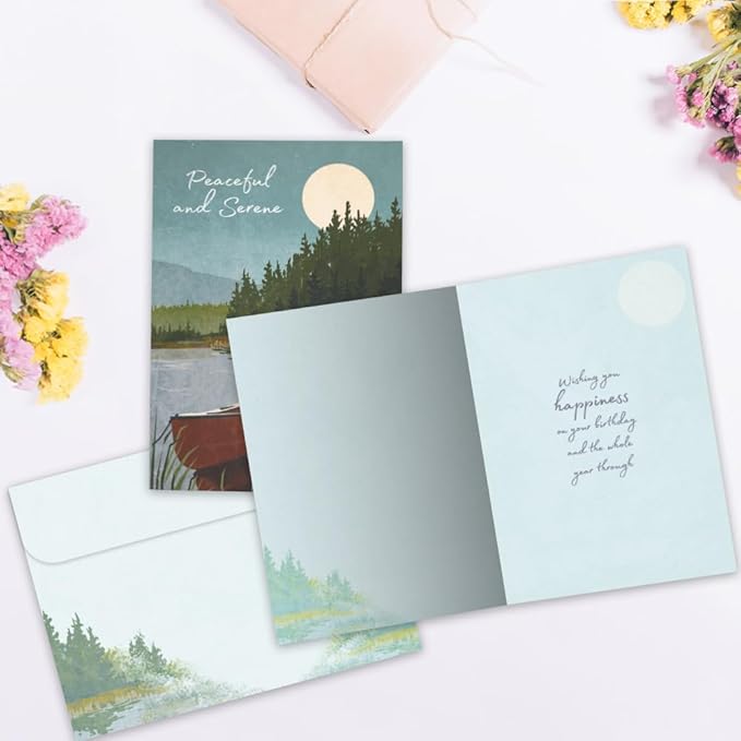 Tree-Free Greetings - Birthday Cards - Artful Designs - 1 Card + Matching Envelope - Made in USA - 100% Recycled Paper - 5"x7" - Serene Canoe (GO65472)