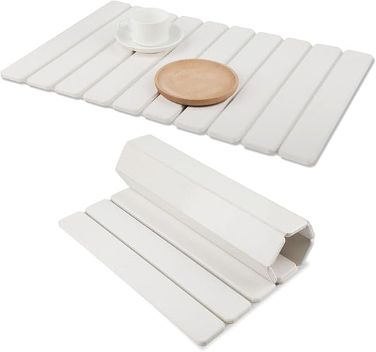 Large Stone Dish Drying Mat for Kitchen Counter, 24"(L)x16"(W) Quick Dry Eco-Friendly Collapsible Absorbent Diatomaceous Earth Mats for Dishes Bottles Cups, Match Any Countertop