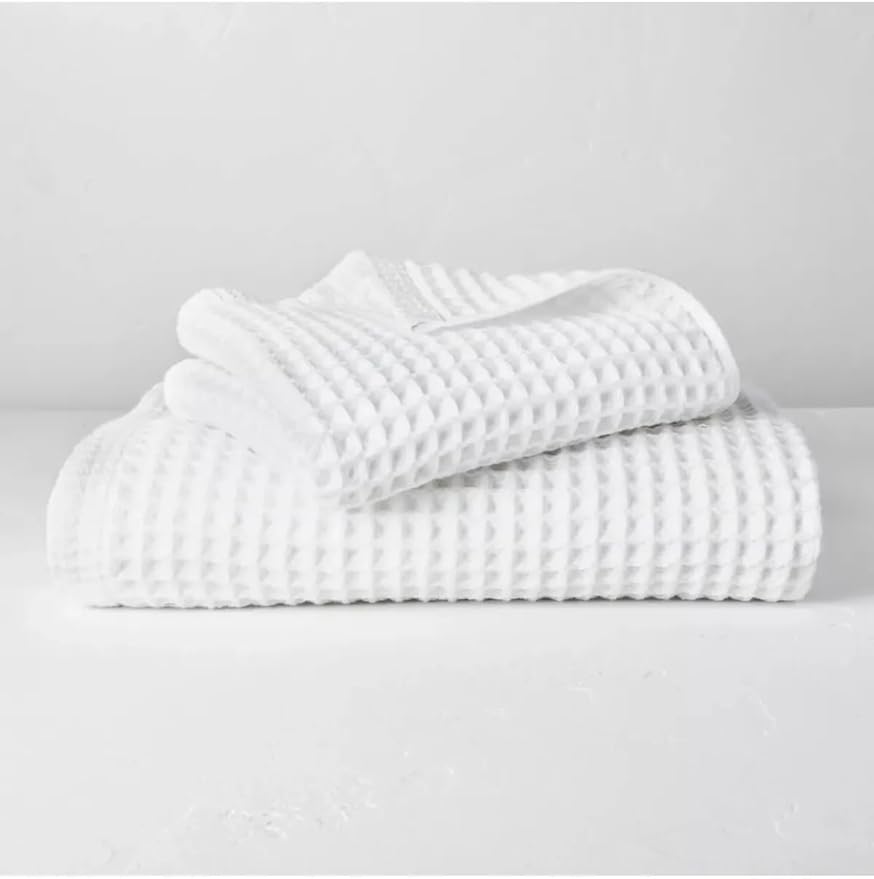 Waffle Towel for Bathroom 59x30 Inches, Turkish Bath Towel, Cotton Bath Towel, 6 Color Option, Mint Green, Brown White, Anthracite, Powder Pink, Gray (White)