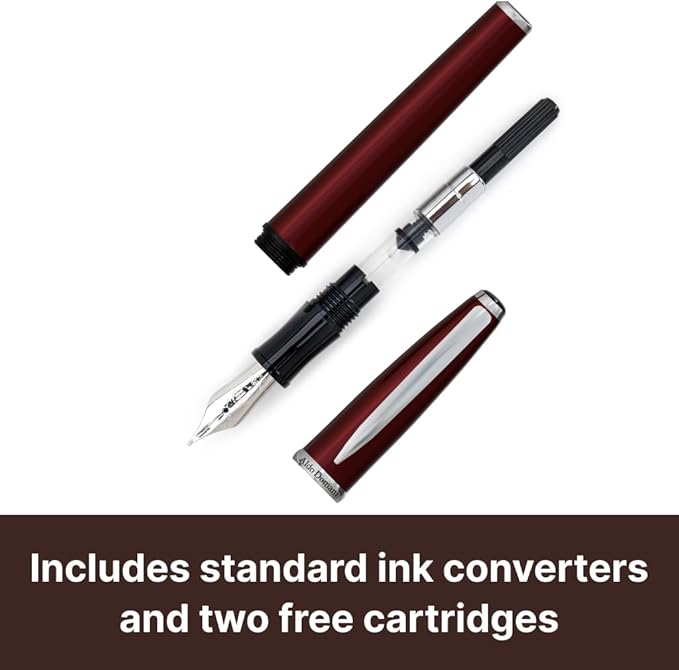 Monteverde USA Aldo Domani Fountain Pen Red - Fine Nib - Luxury Writing Pen - JoWo Stainless Steel Nib - Smooth Ink Flow - Refillable - Gift Box Included