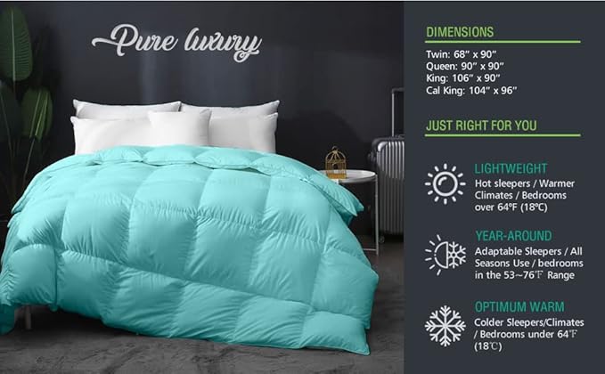 9.8 NEWTON Eco Friendly Super King Size Down Alternative Comforter, 108 x 98 Inches 1000-TC Aqua Color Duvet Insert with All Side Corner Tebs 100% Cotton Downproof Cover, Fluffy Fluffy