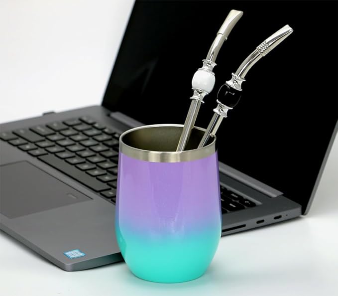 Premium Yerba Mate Straws - Reusable Stainless Steel Bombilla Straw with Colorful Beads - Set with Removable Head Filter (Black & White)