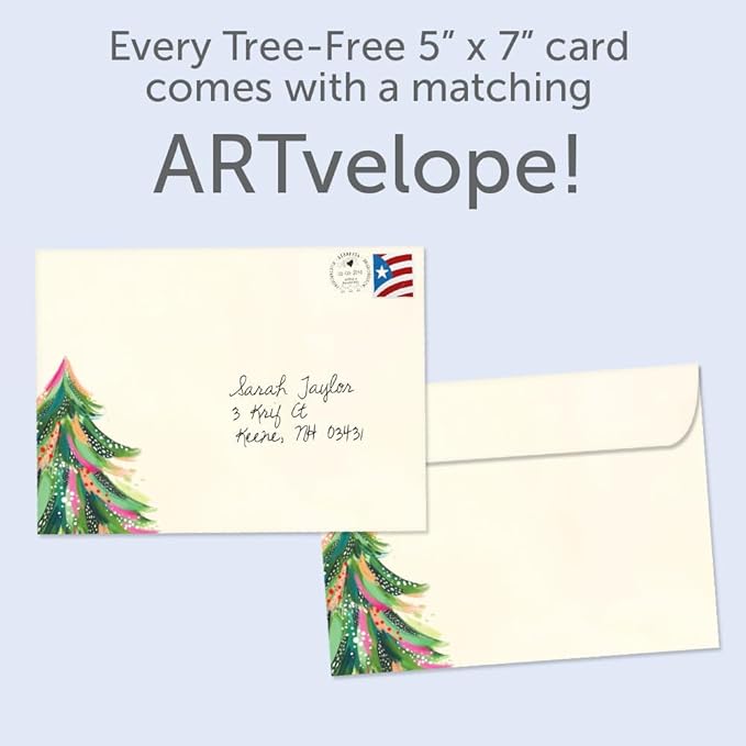 Tree-Free Greetings - Season's Greeting Card - Artful Designs - 1 Card + Matching Envelopes - Made in USA - 100% Recycled Paper - 5 x 7 - Artful Tree (VO80702)