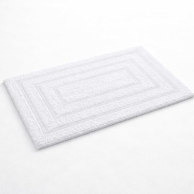 Bedding Craft Cotton Bath Mat Rug 21x34, Reversible Bathroom Rug, Water Absorbent, Machine Washable, Soft Cloth Bathmat for Outside Bathtub, Off White