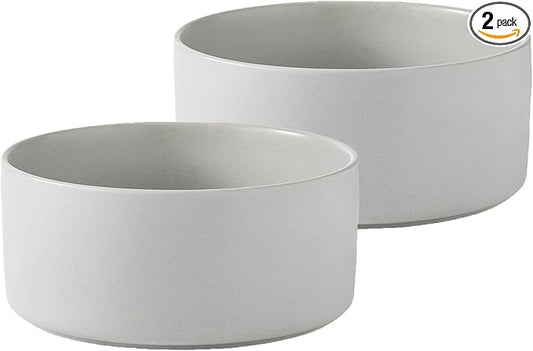 Ceramic Set of 2 Dog Bowls - Classic Dogs Food & Water Bowl for Small and Medium Breed, Heavy-Duty Non-Slip Dog Dishes, Food Grade Pet Bowl, Dishwasher & Microwave Safe (6'', 2 * 30OZ, Grey)