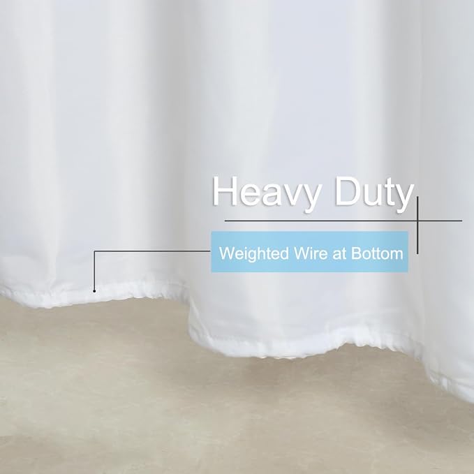 Stall Shower Curtain Liner 48 x 72 Inch, Water Repellent Polyester Bathroom Narrow Fabric Shower Liner for Spa and Hotel Quality, Machine Washable, 48x72 Inch, White