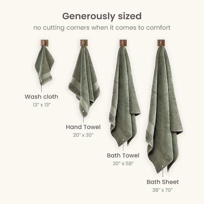 BIOWEAVES 100% Organic Cotton 700 GSM Plush Luxury Bath Towels for Bathroom 30" x 58" GOTS Certified - Sage, Pack of 2