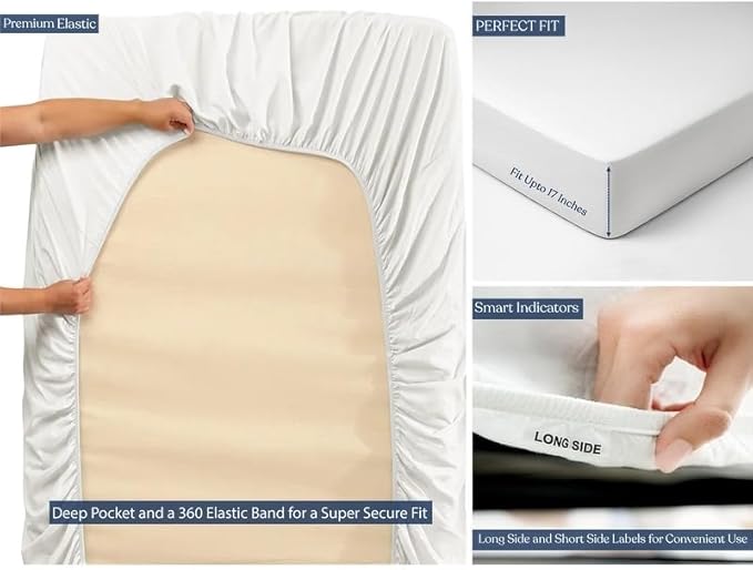 GOTS Certified 100% Organic Cotton Sheets, 400TC Long Staple Cotton, Ultra Soft Silky, Moisture-Wicking, Smooth & Breathable, with Elasticized Deep Pocket
