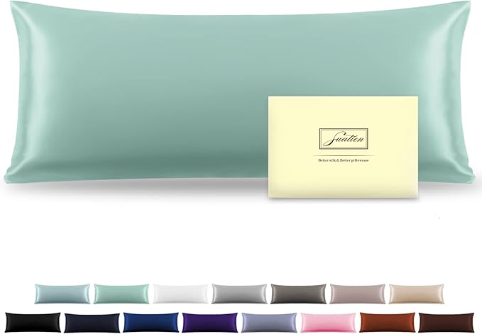 Silk Body Pillowcase Mulberry Silk Pillowcase Body Pillow Cases with Zipper Soft Breathable Smooth Cooling 20x54 inches Body Pillow Pillowcase for Sleep (Sage Green,20"X 54",1Pcs)