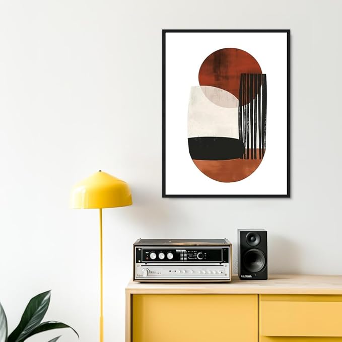 Moonow7 Rust and Black Abstract Wall Art Poster, Geometric Minimalist Print, Modern Aesthetic Decor for Living Room, Bedroom, Bathroom, Dining Room, or Home Office, Unframed Size 24x36 / 60x90 cm