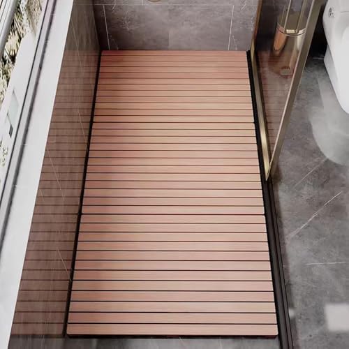 Teak Shower Mat Foldable Luxury Wooden Non-Slip Wood Bath Mat for Bathroom Bathtub Indoor Outdoor,(Customizable Teak Wood Shower Floor Mat - 20" 24" 28" 30" 34" 38" 40" 44" Sizes, Anti-Slip