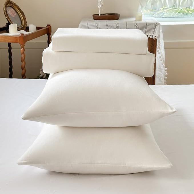 100% French Flax Linen Duvet Cover Set Queen, 3-Piece Soft Breathable Cooling Bedding for Hot Sleepers, Natural Washed Linen with Zipper Closure & 8 Corner Ties (Queen, White)