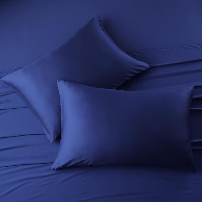 4 Pack Cooling Pillow Cases,Viscose Derived from Bamboo Pillow Protectors Queen Size Set of 4, 400 Thread Count Soft Silky Breathable Summer Pillow Cover with Zipper Hidden (4PCS, Queen,Navy Blue)