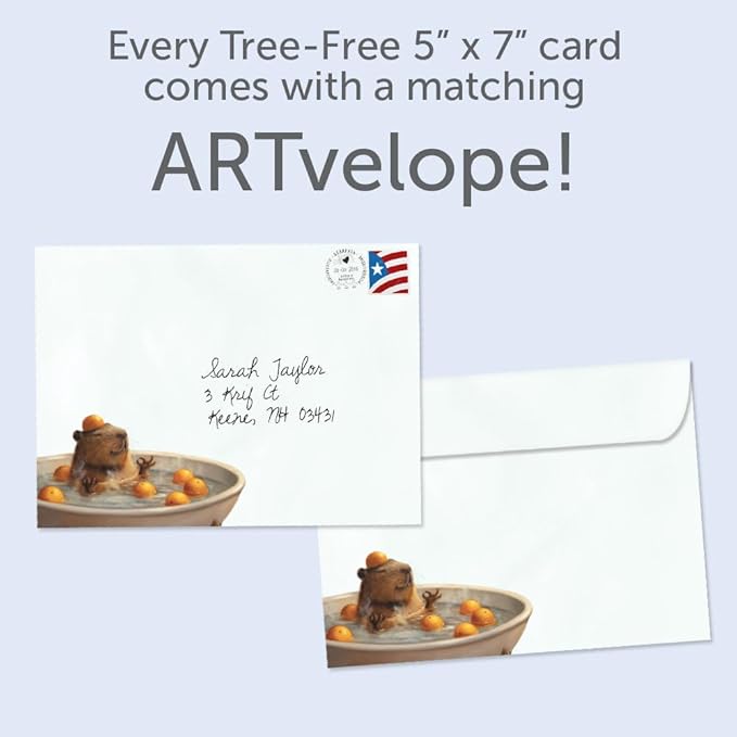 Tree-Free Greetings Relax and Chill Birthday Card - 1 Recycled 5x7 Card & Matching Envelope, Thick Cardstock, Made in USA - Meditative Capybara Art