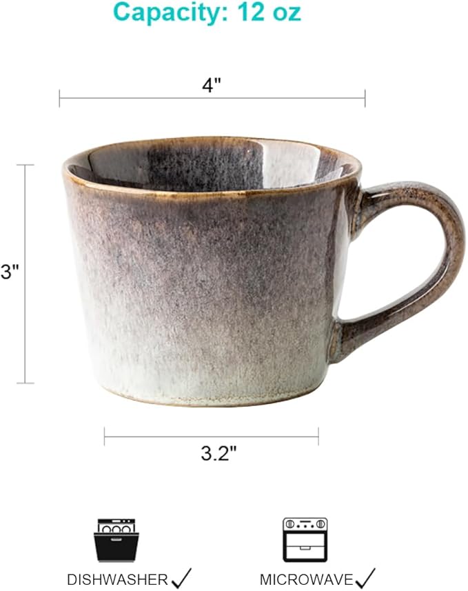 Ceramic Coffee Mug, 12 oz Tea Cup with Handle, Vintage Coffee Cup for Office and Home, Dishwasher and Microwave Safe, Purple Grey