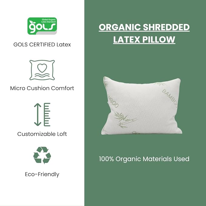 ORGANIC TEXTILES 100% Handmade Organic Shredded Latex Bed Pillow with Viscose Derived Bamboo Removable Cover - (King, Pack of 2)