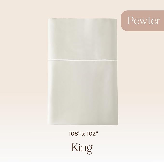 Certified Organic King Flat Sheet Only - 100% Organic Cotton Top Sheet with Luxurious Soft and Breathable 300 Thread Count Sateen Weave Finish - GOTS & Fairtrade Certified (Pewter, King)