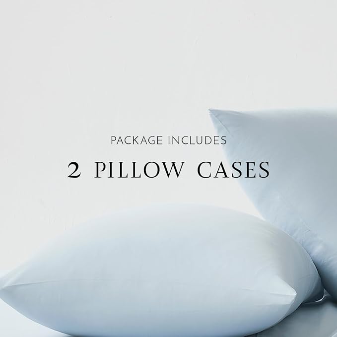 Linen Closet Luxury Cotton 144 Thread Count Organic Cotton King Pillowcases, Set of 2, Light Blue