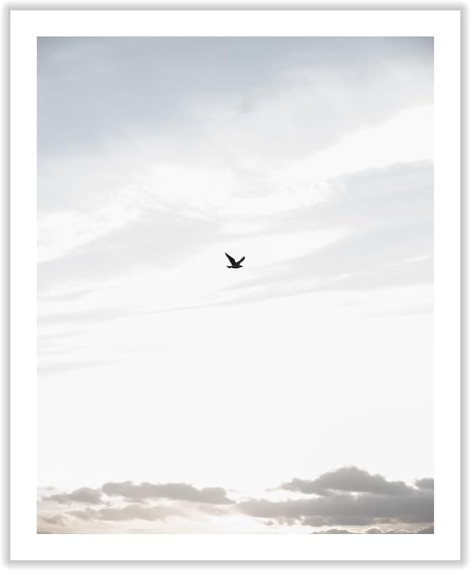 Monem Art Minimalist Bird in Sky Photography Print - Moody Nordic Landscape Art Poster - Wall Decor for Living Room, Bedroom or Office - 12x16 ROLLED CANVAS Wall Art by Mareike Bohmer