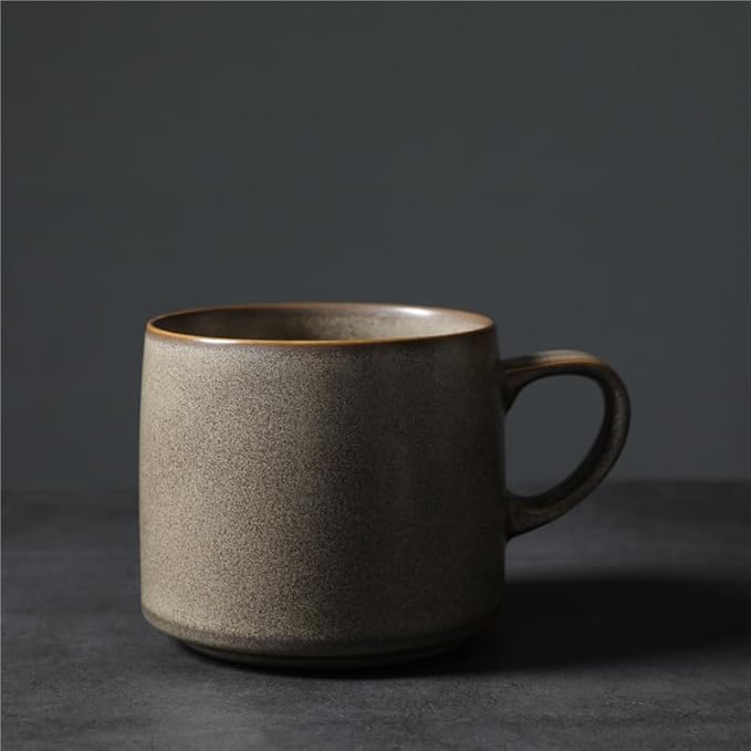 12oz Japanese Style Minimalistic Asian Rustic Reactive Glaze Ceramic Pottery Coffee Mug, Lead-Free Glaze earthen Tea Mug,Tea cup with handle, stoneware mugs, Microwave and Dishwasher Safe (Gray)