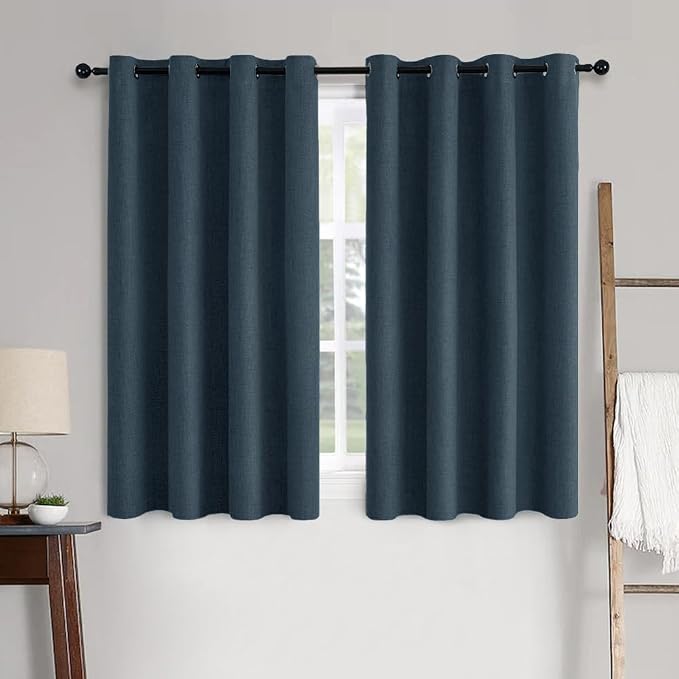 MIULEE 100% Blackout Linen Textured Curtains for Bedroom Solid Thermal Insulated Navy Grommet Room Darkening Curtains & Drapes Luxury Decor for Living Room 52 x 54 Inch (2 Panels)