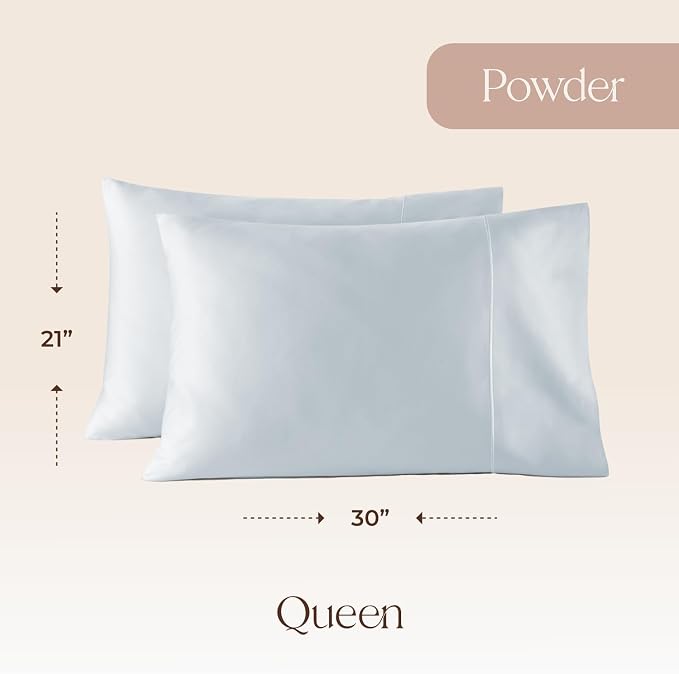 100% Organic Cotton Pillow Cases Queen Size Set of 2-100% Cotton Pillowcases GOTS Certified 500 Thread Count - Naturally Cooling Comfortable Breathable & Soft Pillow Cases (Powder Blue, Queen)