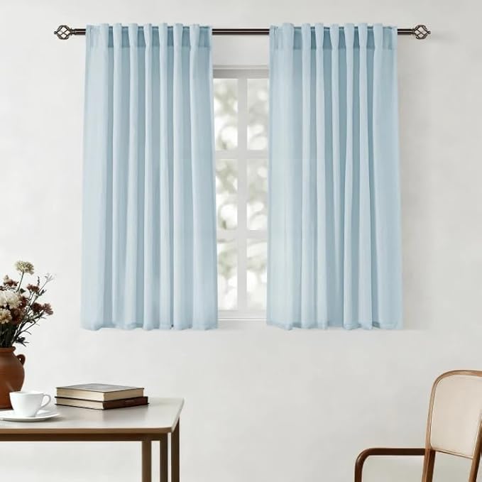 Sky Blue Curtains for Living Room Back Tab Modern Farmhouse Semi Sheer Blue Curtains 45 inches Long 2 Panels Set Muted Neutral Window Curtain for Dining Room Bedroom 52x45