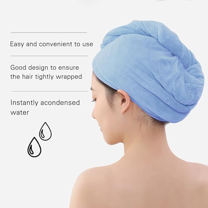 Microfiber Hair Drying Towel Wrap for Women, Hair Turbans Towel for Wet Hair,turbie Twist Hair Towels(The Color of the Picture is for Reference only) (Blue,Light Green)