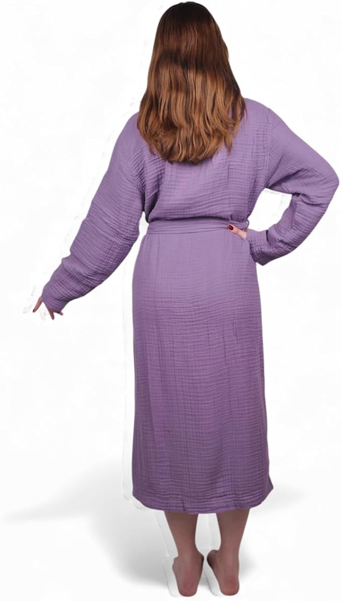 Muslin Bathrobe - Cotton Gauze Robe for Women and Men - Lightweight Breathable Summer Kimono - Boho Spa/Maternity Robe