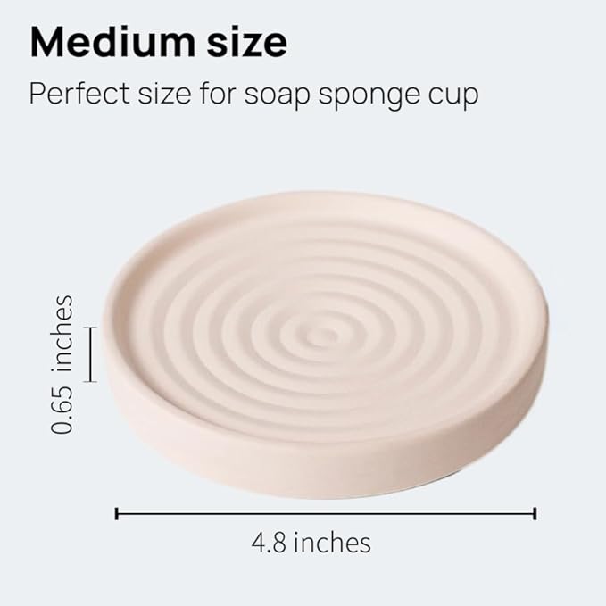 Natural Diatomite Bar Soap Holder with Ripple Design, Fast Drying Bathroom Tray for Soap, Sponge, Hand Soap,Cup (Beige)