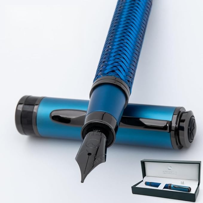 Monteverde Innova Formula M Fountain Pen, Blue - Broad Nib, Premium PVD Coated Pen, Refillable, JoWo Stainless Steel Nib, Luxury Gift Box