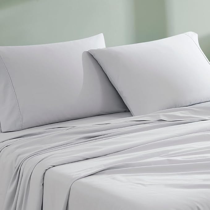 Linen Closet 100% Organic Cotton King Size Pillow Cases Set of 2, Light Gray, 300 Thread Count Pillow Covers, Percale Weave, Cooling, Crisp & Breathable Pillowcases for Home & Hotel Pillows, 40"x20"