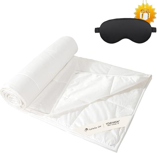 YOUR MOON Lightweight Wool Comforter Cal King Size, 100% Australian Lamb Wool Filling Duvet Insert, 100GSM, Breathable & Thin Summer Comforter for Hot Sleepers, Soft Cotton Shell(White)