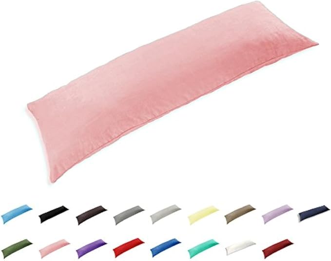 TAOSON 100% Cotton 300 Thread Count Body Pillow Cover Pillowcase Pillow Protector Cushion Cover with Zippers Only Cover No Insert (Pink,21"x54")