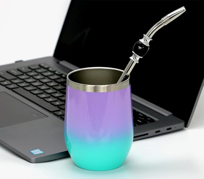 Premium Yerba Mate Straws - Reusable Stainless Steel Bombilla with Colorful Beads - Set with Removable Head Filter (Black)